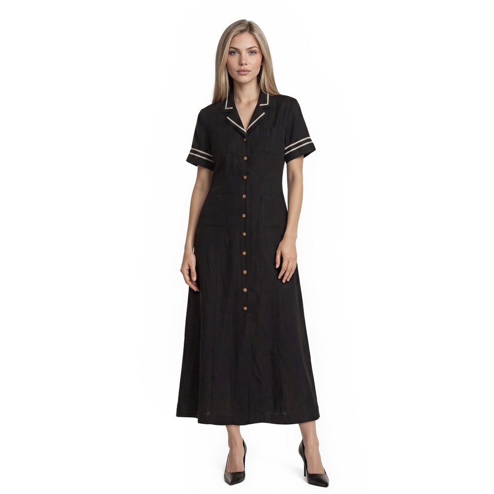 Vintage Danny & Nicole Sailor Maxi Dress Womens Size 12 Black White Gold Buttons